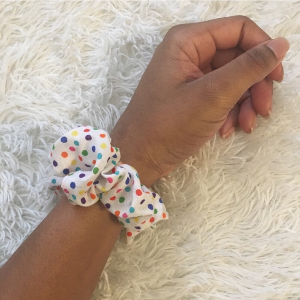 Rainbow Polka Dot Scrunchie